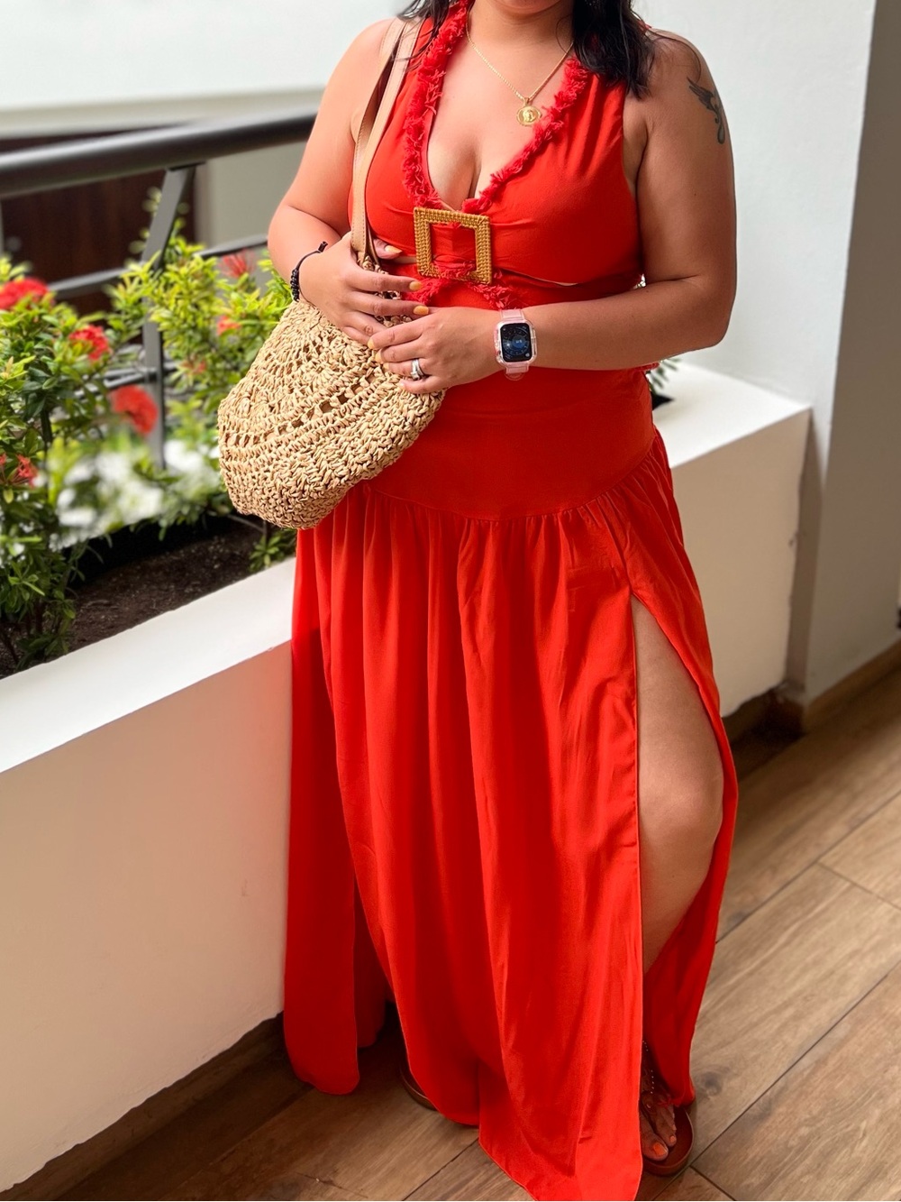 Red Halter Maxi Dress with Side Slit